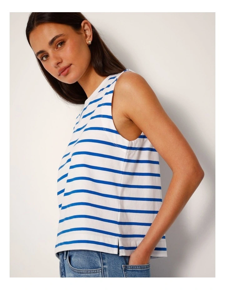 Relaxed Crew Neck Tank in Victoria Blue Stripe image 2