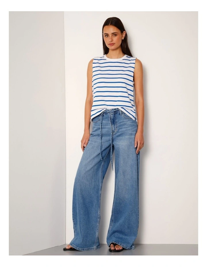 Relaxed Crew Neck Tank in Victoria Blue Stripe image 3