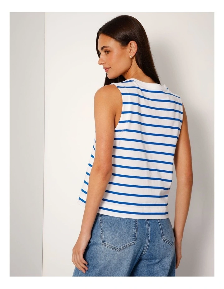Relaxed Crew Neck Tank in Victoria Blue Stripe image 4