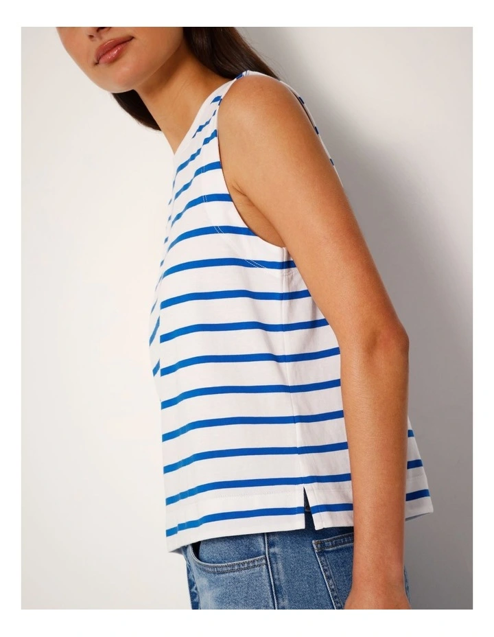 Relaxed Crew Neck Tank in Victoria Blue Stripe image 5