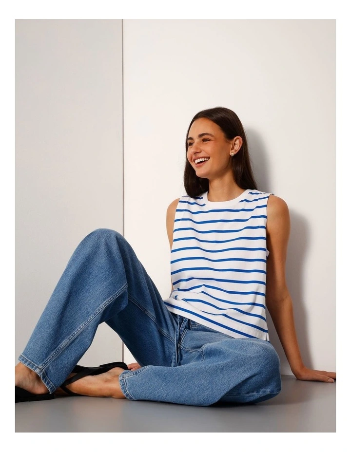 Relaxed Crew Neck Tank in Victoria Blue Stripe image 6