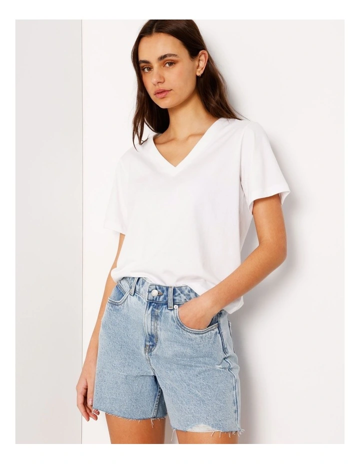 Relaxed V-Neck Tee in White image 1