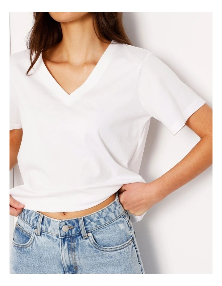Relaxed V-Neck Tee in White image 2