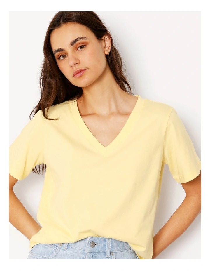 Relaxed V-Neck Tee in Light Yellow image 1