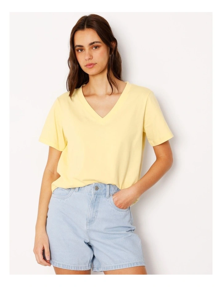 Relaxed V-Neck Tee in Light Yellow image 3