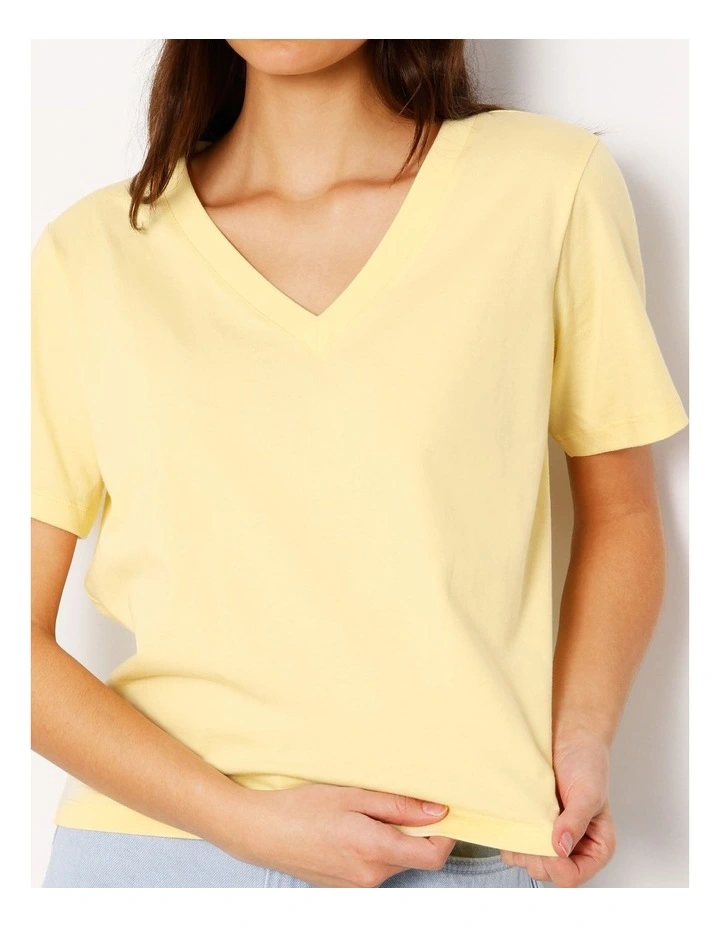 Relaxed V-Neck Tee in Light Yellow image 4