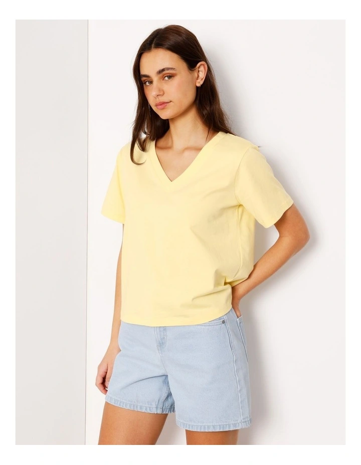 Relaxed V-Neck Tee in Light Yellow image 5