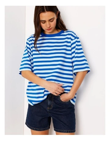 Boxy Oversized Tee in Light Blue/Blue Stripe