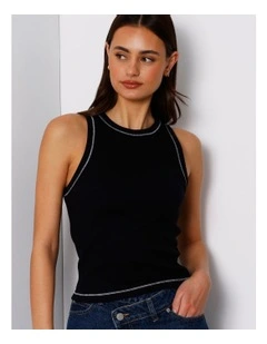 Rib Tank in Black/White Stitch