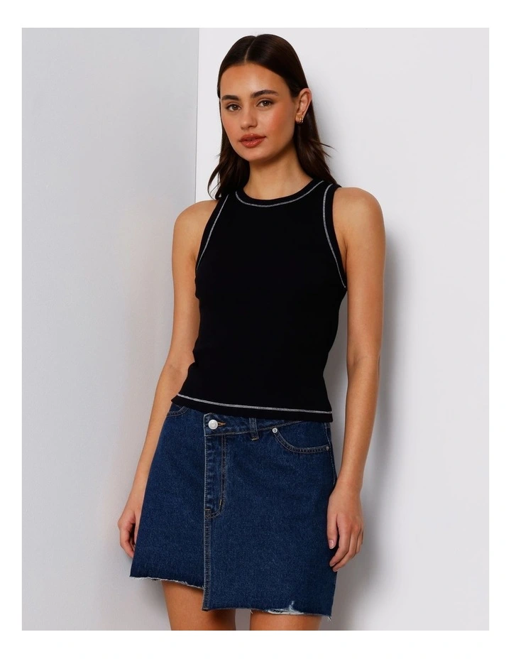 Rib Tank in Black/White Stitch image 3