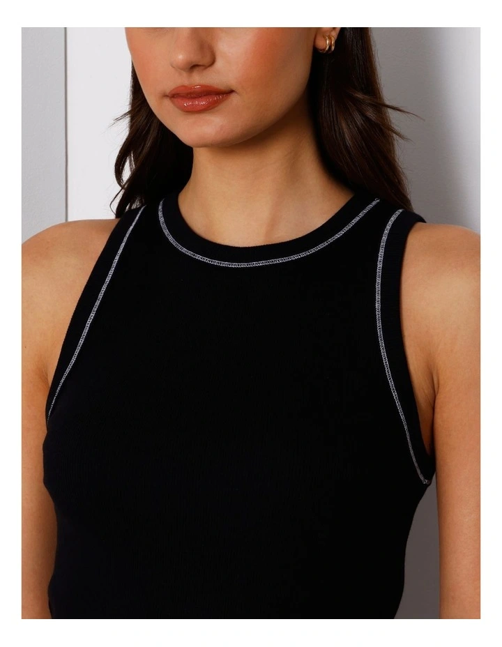 Rib Tank in Black/White Stitch image 4