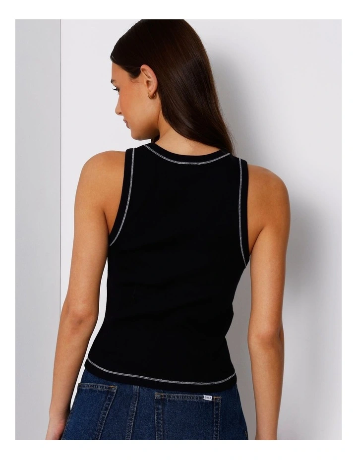 Rib Tank in Black/White Stitch image 5