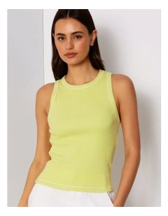 Rib Tank in Pale Green/White Stitch