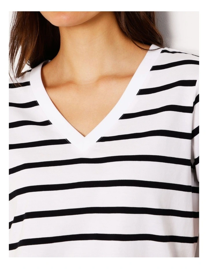 Relaxed V-Neck Tee in Black/White Stripe image 4