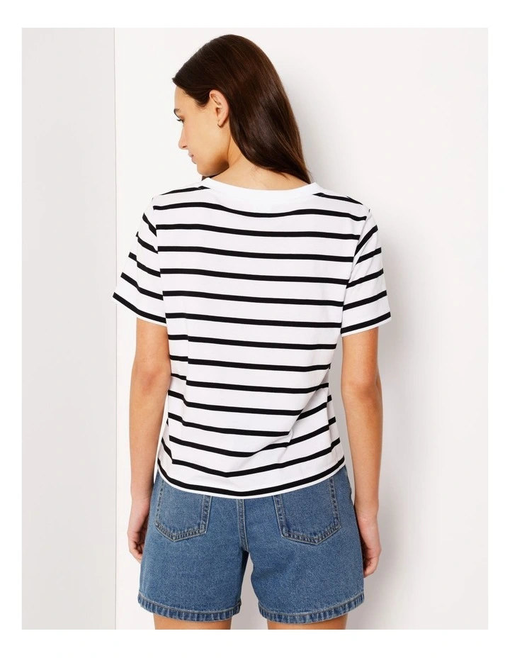 Relaxed V-Neck Tee in Black/White Stripe image 6