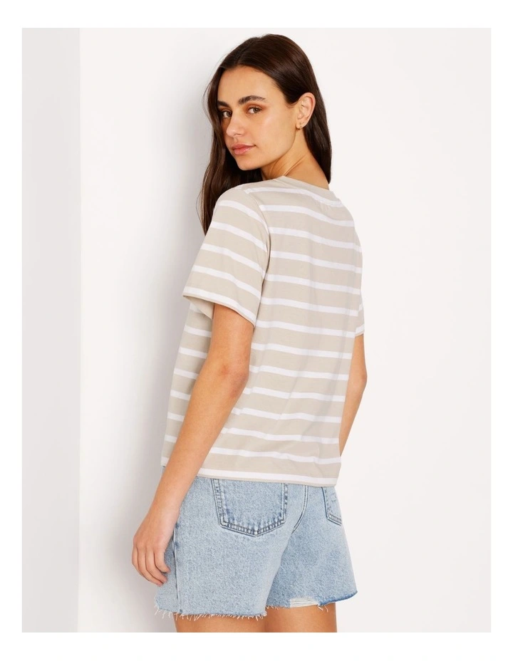Relaxed V-Neck Tee in Brown/White Stripe image 4