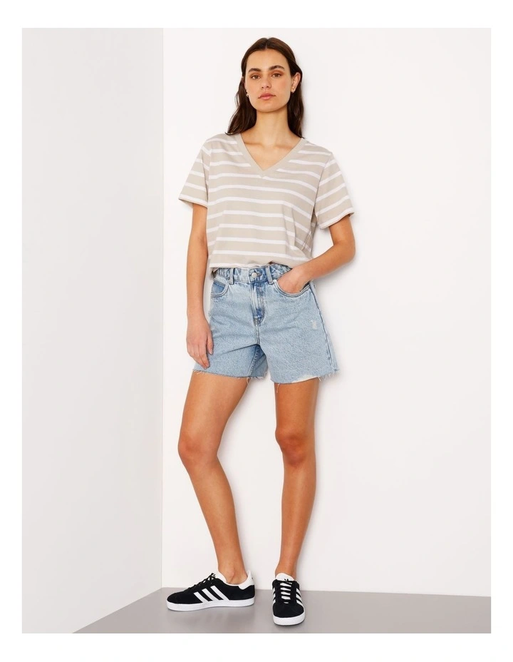Relaxed V-Neck Tee in Brown/White Stripe image 5