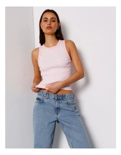 Rib Tank in Blush/Pristine Stripe
