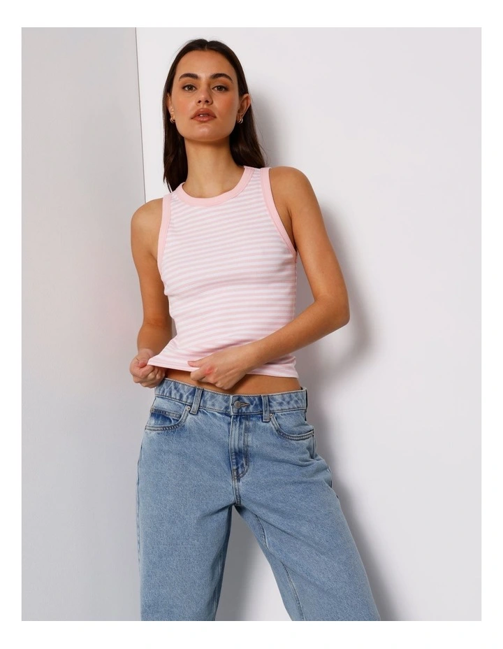 Rib Tank in Blush/Pristine Stripe image 1