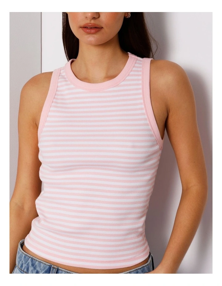 Rib Tank in Blush/Pristine Stripe image 2