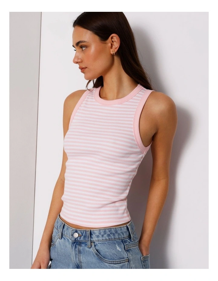 Rib Tank in Blush/Pristine Stripe image 4