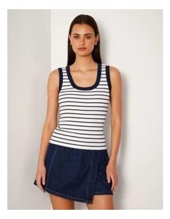Scoop Neck Tank in White/Navy Stripe