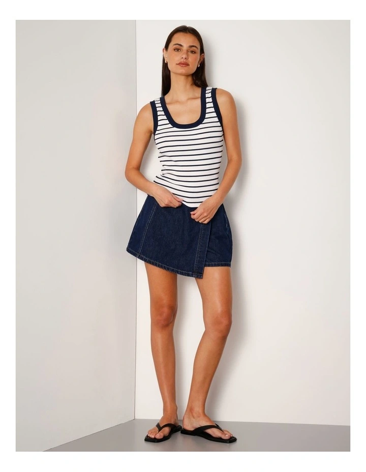 Scoop Neck Tank in White/Navy Stripe image 2