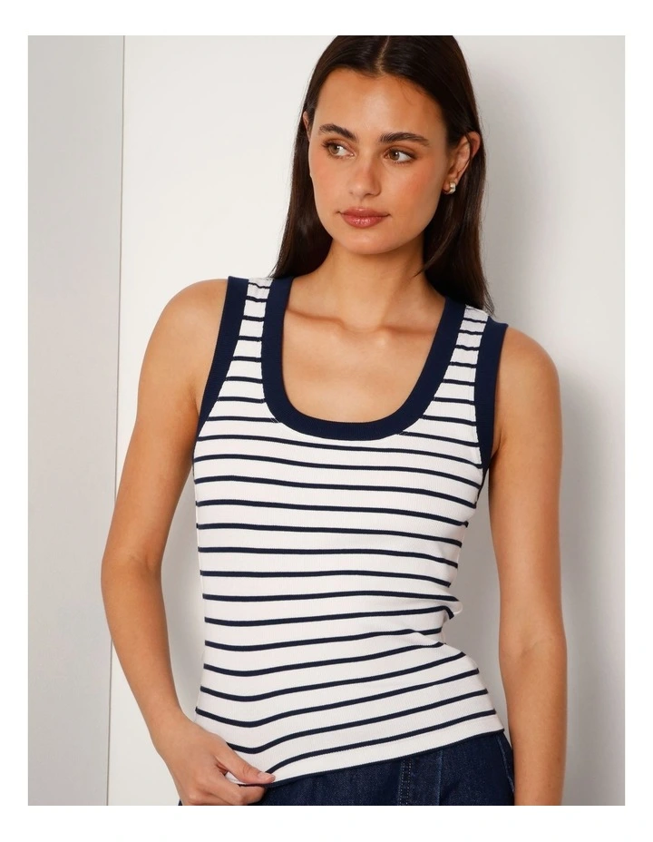 Scoop Neck Tank in White/Navy Stripe image 3