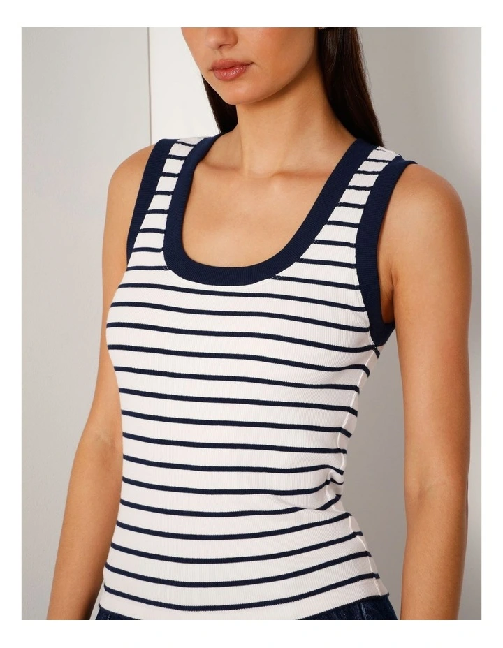 Scoop Neck Tank in White/Navy Stripe image 4