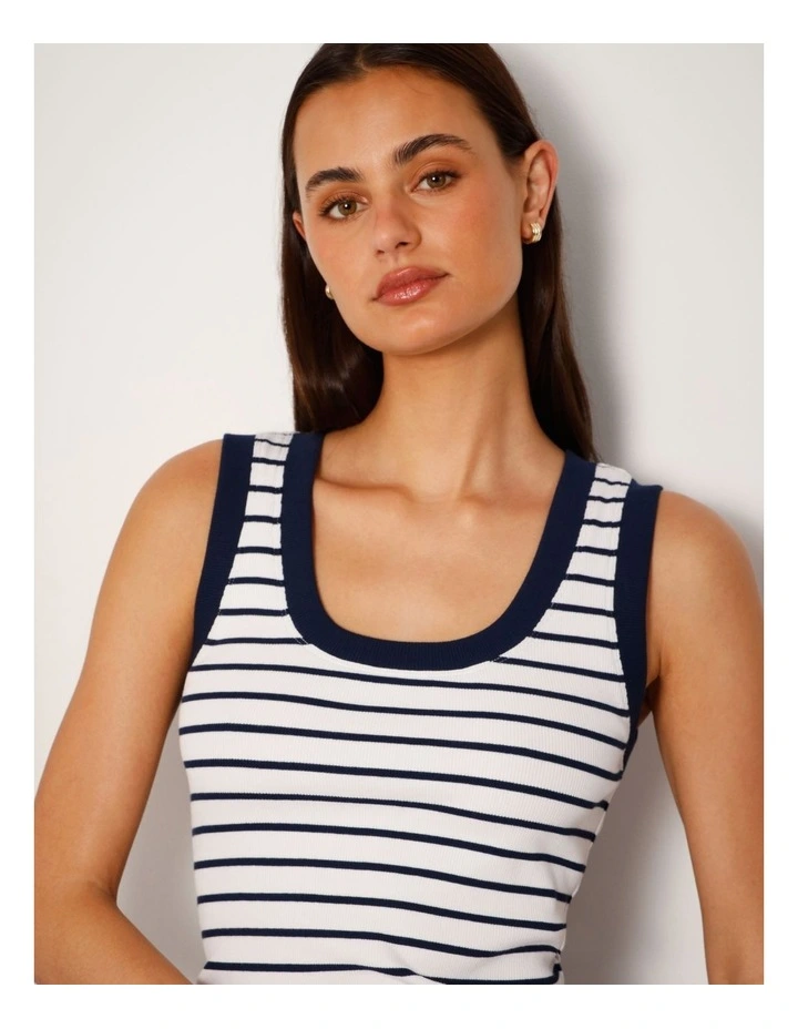 Scoop Neck Tank in White/Navy Stripe image 5