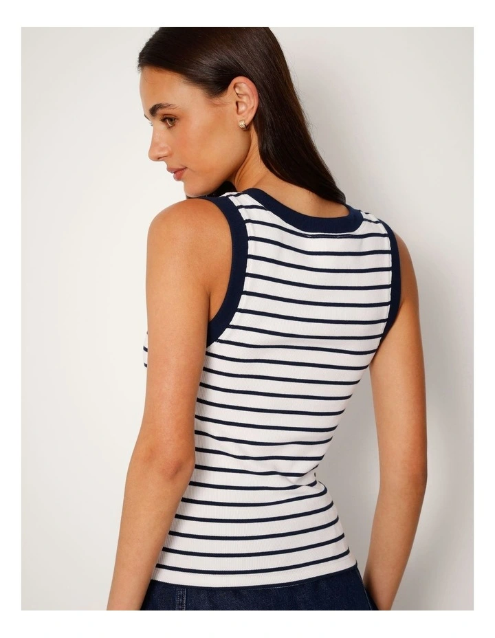 Scoop Neck Tank in White/Navy Stripe image 6