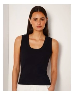Scoop Neck Tank in Black/White Stitch