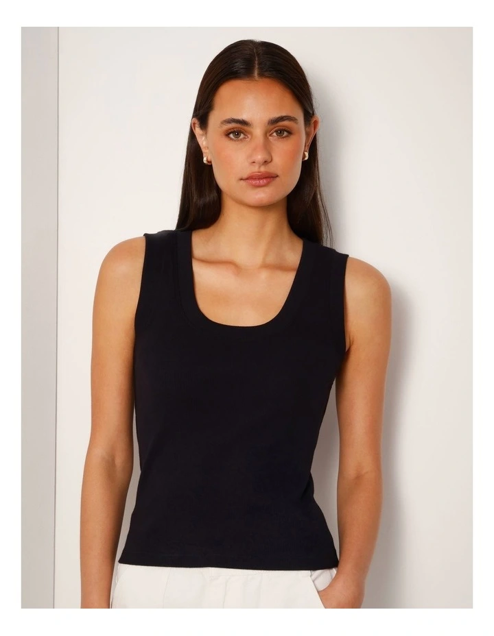 Scoop Neck Tank in Black/White Stitch image 1