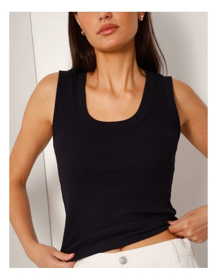 Scoop Neck Tank in Black/White Stitch image 3