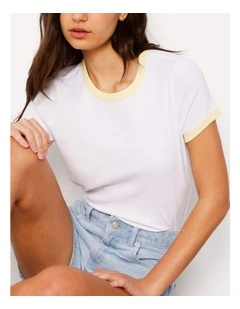 Ringer Tee in White/ Light Yellow