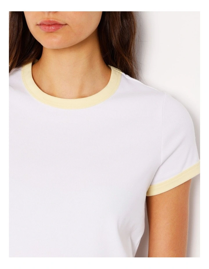 Ringer Tee in White/ Light Yellow image 4