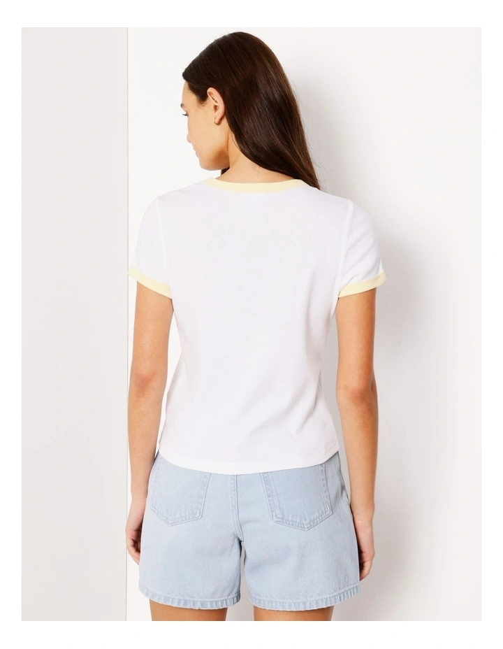 Ringer Tee in White/ Light Yellow image 5
