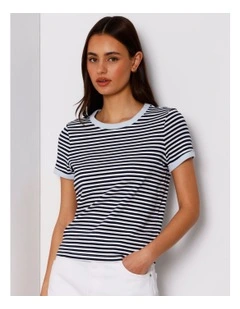 Ringer Tee in White/Navy Stripe