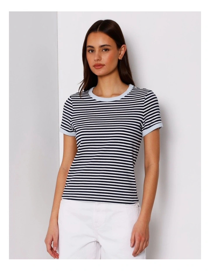 Ringer Tee in White/Navy Stripe image 3