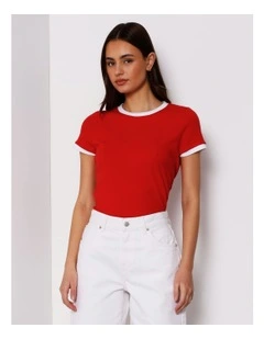 Ringer Tee in White/Red