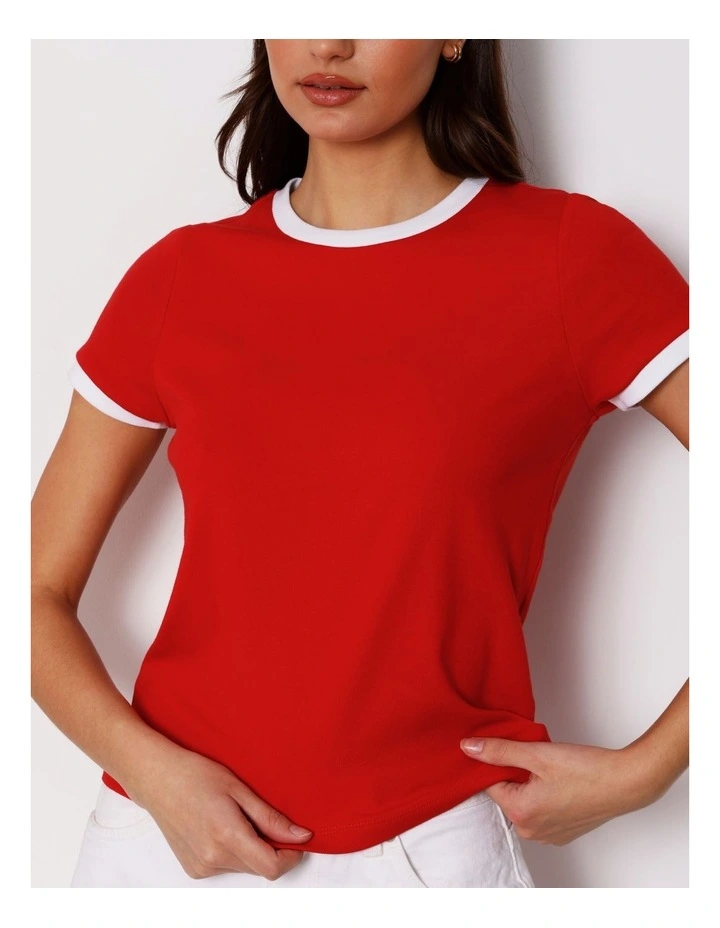 Ringer Tee in White/Red image 2