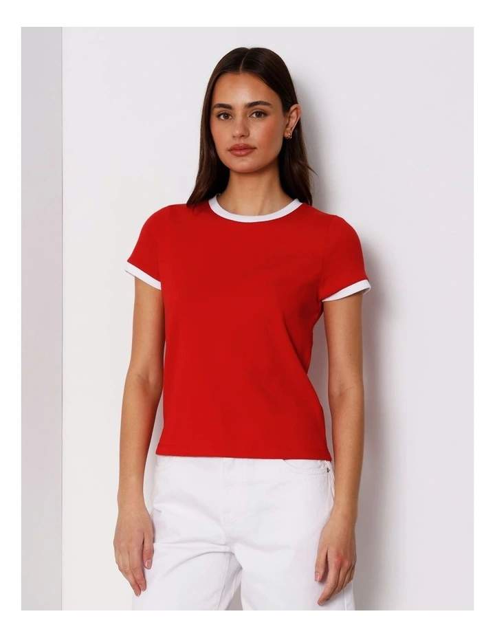 Ringer Tee in White/Red image 4