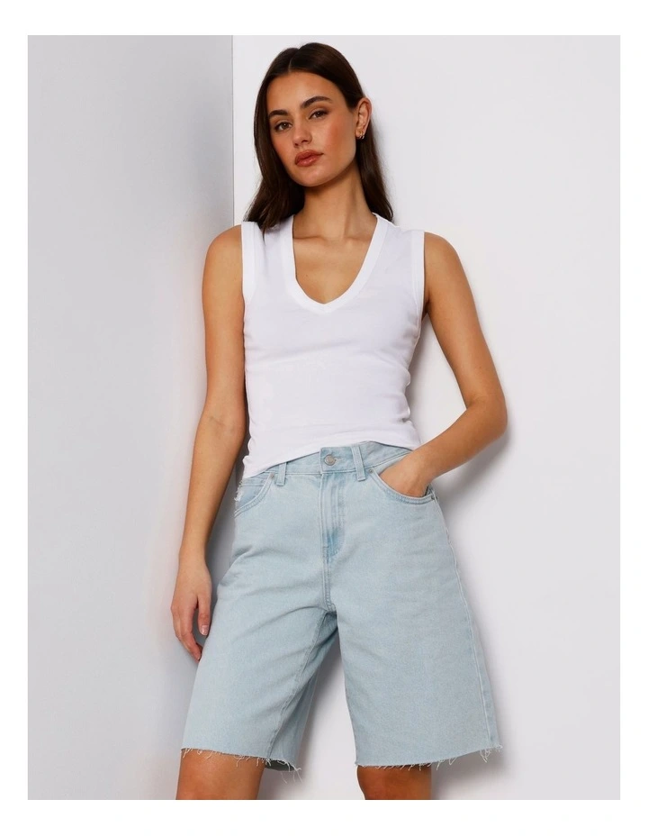 Slim Fit V-Neck Tank in White image 1