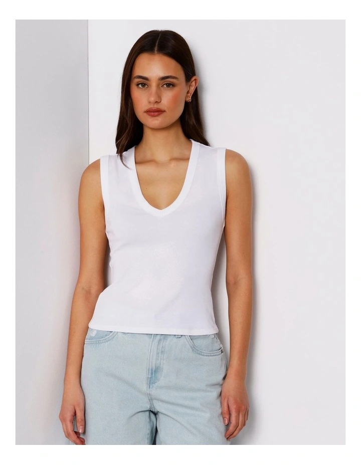Slim Fit V-Neck Tank in White image 2