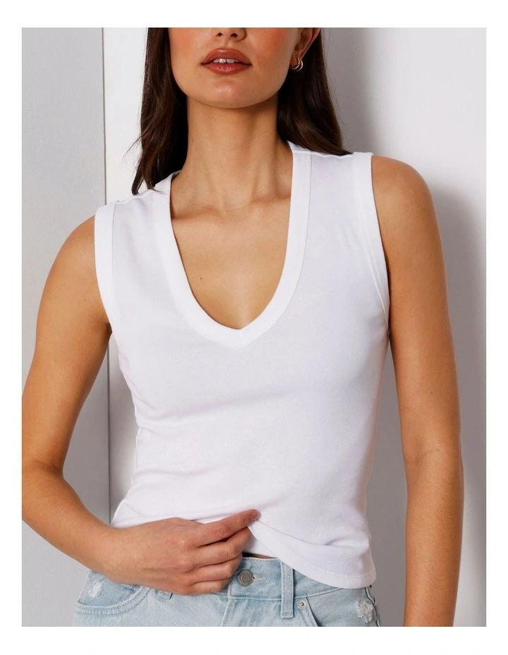 Slim Fit V-Neck Tank in White image 4