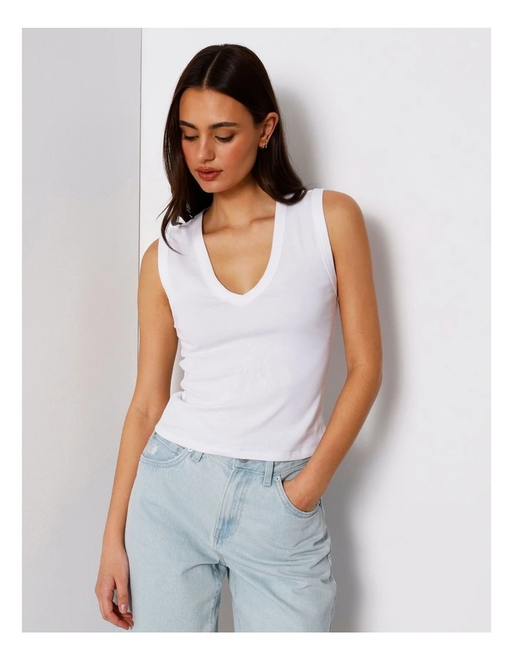 Slim Fit V-Neck Tank in White image 5