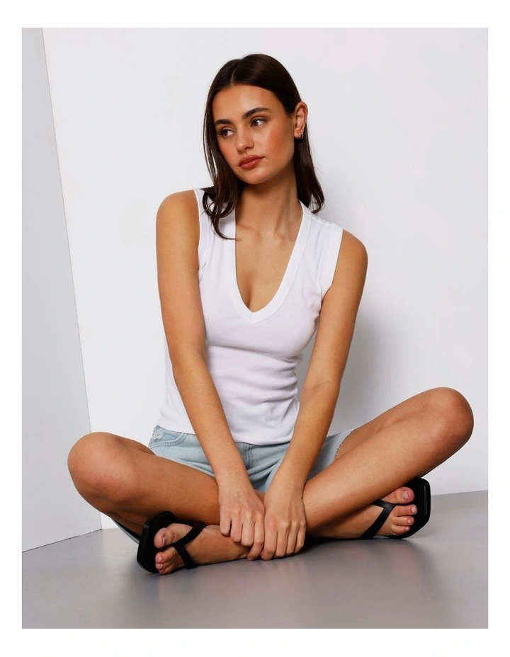 Slim Fit V-Neck Tank in White image 7