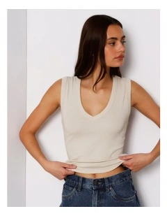 Slim Fit V-Neck Tank in Beige