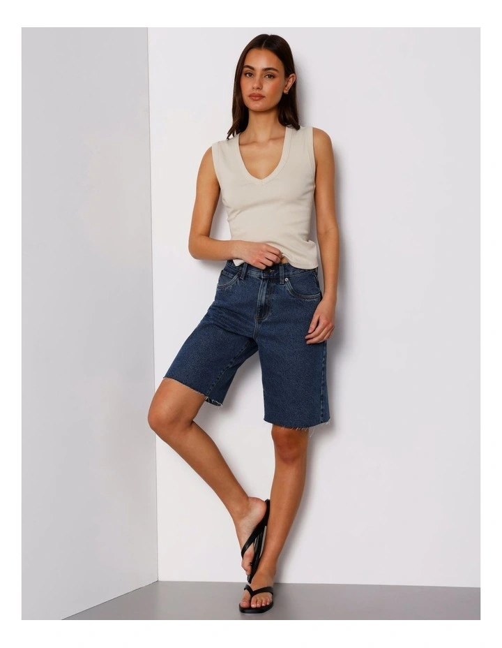Slim Fit V-Neck Tank in Beige image 2