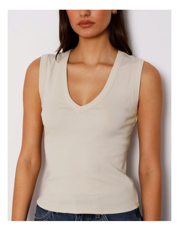 Slim Fit V-Neck Tank in Beige image 4